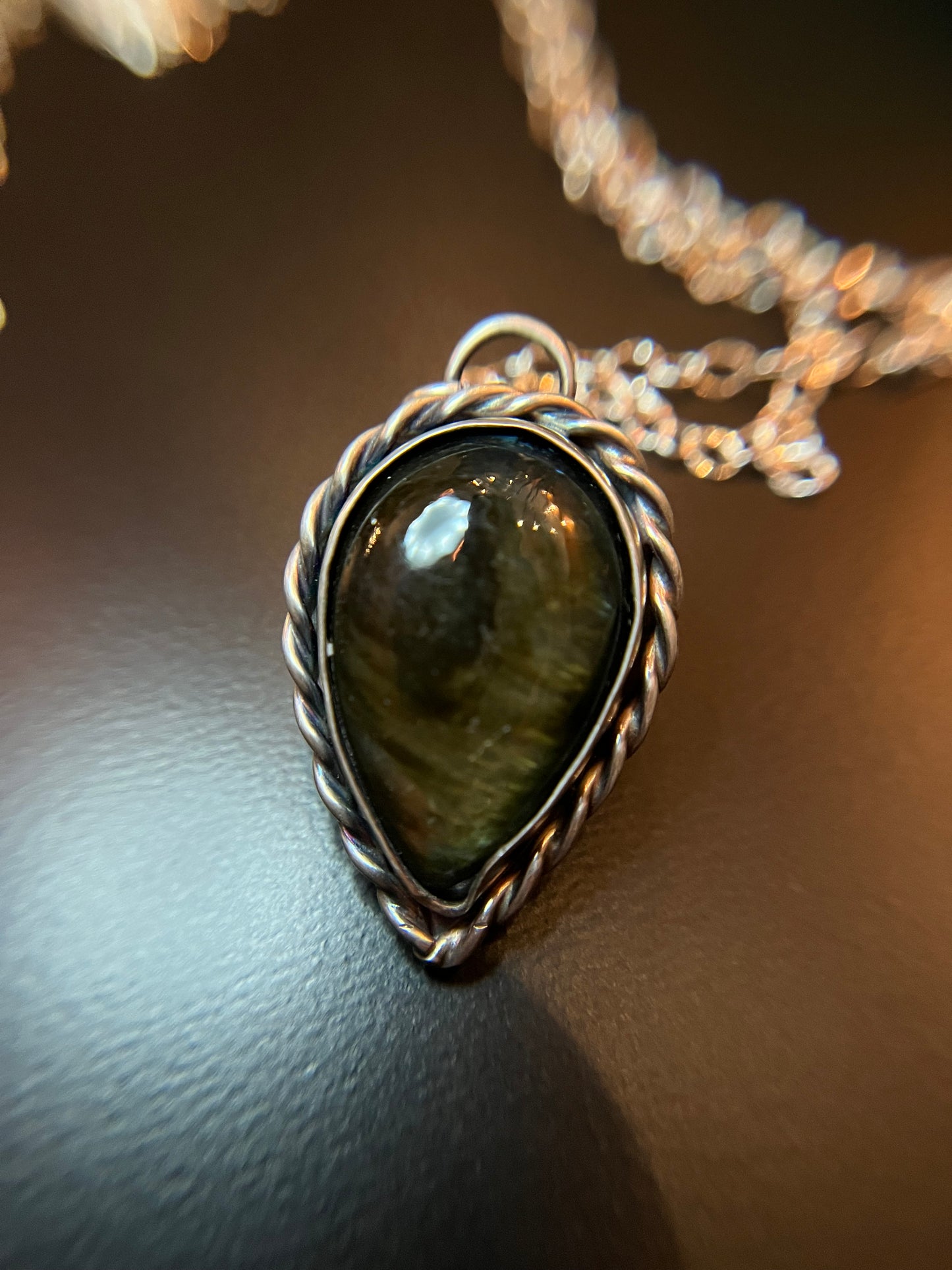 Labradorite and Sterling Silver necklace with a twist