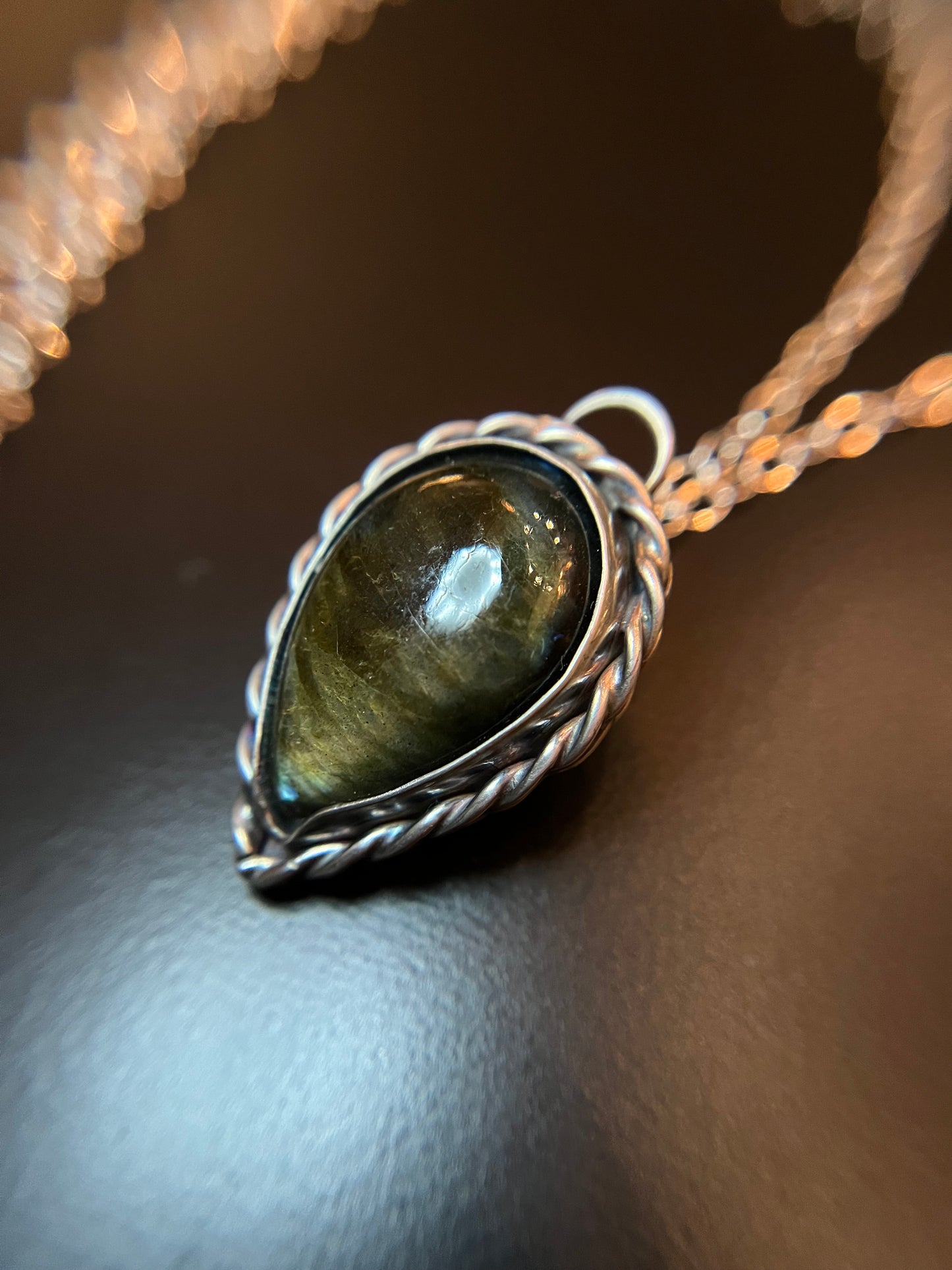 Labradorite and Sterling Silver necklace with a twist